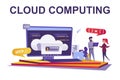 Cloud computing web concept in flat style. People working at datum center Royalty Free Stock Photo