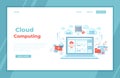 Cloud computing and web services, technology, data storage, hosting, connection. Login page and password on laptop screen, server