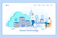 Cloud computing and web services, technology, data storage, hosting, connection. Users connect to the cloud servers from laptop, Royalty Free Stock Photo