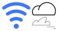 Cloud Computing and Wireless Connectivity Represented with Cloud Sketch and wireless Signal Royalty Free Stock Photo