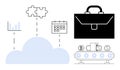 Business Workflow Automation with Cloud Integration, Finance Management, and Data Analysis Symbols Royalty Free Stock Photo
