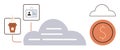 Cloud-Connected Essentials Coffee, ID, and Finance Representation in Simplistic Design Royalty Free Stock Photo