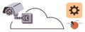 Cloud-Connected Surveillance Camera with Analytics and Settings Icon Royalty Free Stock Photo