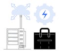 Cloud Computing with Server, Power Gear, and Briefcase Representing Digital Business Solutions Royalty Free Stock Photo
