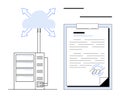 Cloud Server Sharing Data with Signed Document on a Clipboard Royalty Free Stock Photo