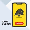 Cloud, connection, energy, network, power Glyph Icon in Mobile for Download Page. Yellow Background Royalty Free Stock Photo