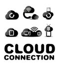 Cloud connection glossy black icon set