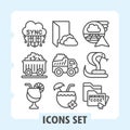 Cloud connection, minimalist icons set for sync cloud storage and coding illustration in outline style for apps Royalty Free Stock Photo