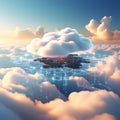 Cloud Connection Unleashed: Digital Illustration Created with Generative AI for Cloud Computing Concept