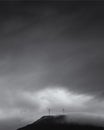 Cloud covered mountian tops and Windmills at Sunrise at Chalkewadi Platue in Satara,Maharashtra,India