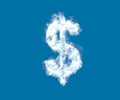 Cloud creative font, white cloudy dollar - peso sign isolated on the blue sky background - 3D illustration of symbols