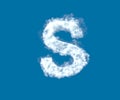 Cloud creative font, white cloudy letter S isolated on the blue sky background - 3D illustration of symbols