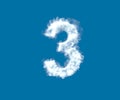 Number 3 made of light white cloud on blue sky background, cloudy alphabet - 3D illustration of symbols