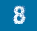 Number 8 made of light white cloud on blue sky background, cloudy alphabet - 3D illustration of symbols