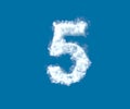 Number 5 made of light white cloud on blue sky background, cloudy alphabet - 3D illustration of symbols