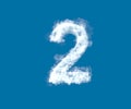 Cloud creative font, white cloudy number 2 isolated on the blue sky background - 3D illustration of symbols