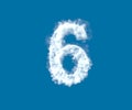 Cloud creative font, white cloudy number 6 isolated on the blue sky background - 3D illustration of symbols