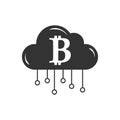 Cloud with a cryptocurrency symbol. Stylized vector illustration