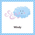 Cloud. Cute weather windy for kids. Flash card for learning with children in preschool, kindergarten and school.