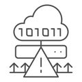 Cloud cyber attack thin line icon. Ddos server hack vector illustration isolated on white. Server attack outline style