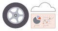 Cloud Data Analytics with Business Dashboard and Automotive Wheel Concept Royalty Free Stock Photo