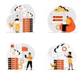 Cloud data center concept with character set. Vector illustrations