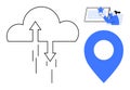 Cloud Data Exchange with Blue Location Marker and User Navigating Digital Interface Royalty Free Stock Photo