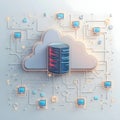 Cloud Data Flow: Interconnected Nodes and Server Icons Royalty Free Stock Photo