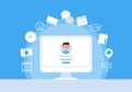 Cloud Data and Internet Safety. Account Verification and Access through Password. Flat Vector Illustration