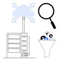 Cloud Data Management System with Server, Data Filtering Funnel, and Magnifying Glass Royalty Free Stock Photo