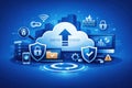 Cloud data security and backup concept with digital elements Royalty Free Stock Photo