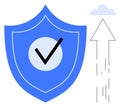 Cloud Data Security with Checkmark on Shield and Upload Arrow Symbol Royalty Free Stock Photo