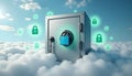 Cloud data security concept with safe and floating padlocks Royalty Free Stock Photo
