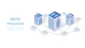 Cloud data server. Hosting website. Isometric datacenter. Information warehouse infrastructure. Blockchain technology