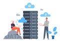 Cloud data server, online database storage technology concept. Data storage engineering, cloud hosting computing concept