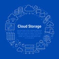 Cloud data storage circle poster with line icons. Database background, information, server center, global network Royalty Free Stock Photo