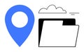 Cloud Data Storage and Location Concept with Folder Icon and Map Pin Symbol Royalty Free Stock Photo