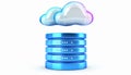 Cloud data storage concept with blue database and clouds above Royalty Free Stock Photo
