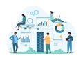 Cloud data storage, hosting and infrastructure of digital computing system by tiny people Royalty Free Stock Photo