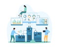 Cloud data storage, hosting, data processing, analysis in computing system by tiny people Royalty Free Stock Photo