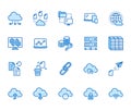 Cloud data storage line icons set. Database, information storage, server center, global network, backup, download vector Royalty Free Stock Photo