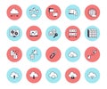 Cloud data storage line icons set. Database, information storage, server center, global network, backup, download vector