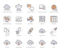 Cloud data storage line icons set. Database, information storage, server center, global network, backup, download vector