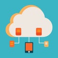 Cloud data storage with mobile device and servers vector Royalty Free Stock Photo