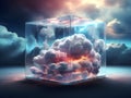 Cloud data storage rack concept in glass cube Ai Generated Royalty Free Stock Photo