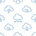 Cloud data storage seamless pattern with line icons. Database background, information server center, global network Royalty Free Stock Photo