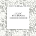 Cloud data storage seamless pattern with line style icons. Database background, information, global network, server center, backup Royalty Free Stock Photo