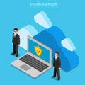 Cloud data storage security safety service flat isometric vector
