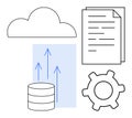 Cloud Data Storage and Transfer Represented with Database, Cloud, Gear, and Documents Royalty Free Stock Photo