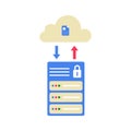 Cloud Data Synchronization And Secure Server Connection In Flat Vector Illustration Symbolizing Data Backup And Network
